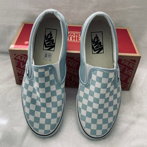 NIB VANS Classic Slip-On Checkerboard Sneakers. Baby Blue. Men Sz 7/Women Sz 8.5